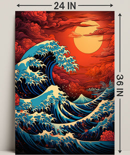 The Great Wave And Fiery Sky Poster PosterGoat