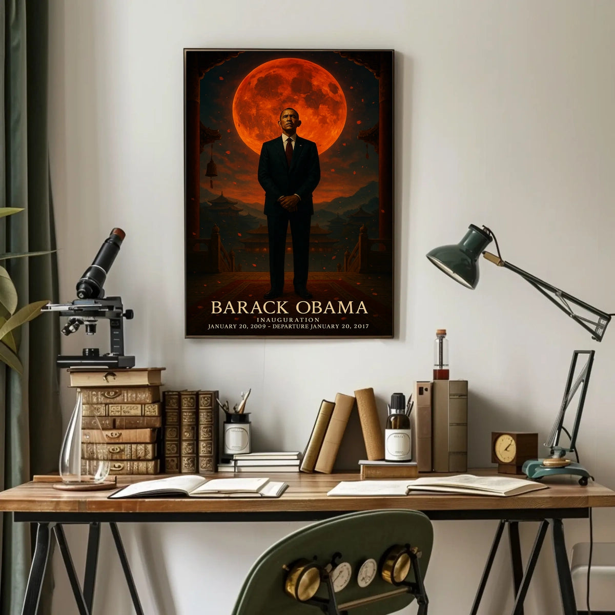 Red Moon Man East Asian Artistic Poster