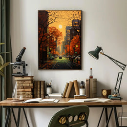 Autumn Urban Cityscape in Vibrant Colors - Artistic Poster