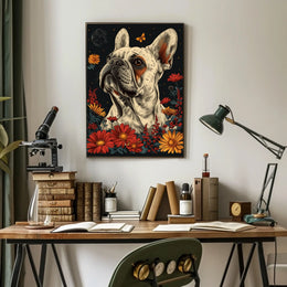 Floral Bulldog Fantasy Poster