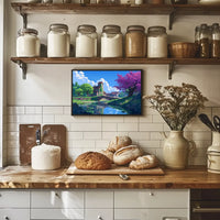 Serene Countryside Bridge and Cottage Art Poster