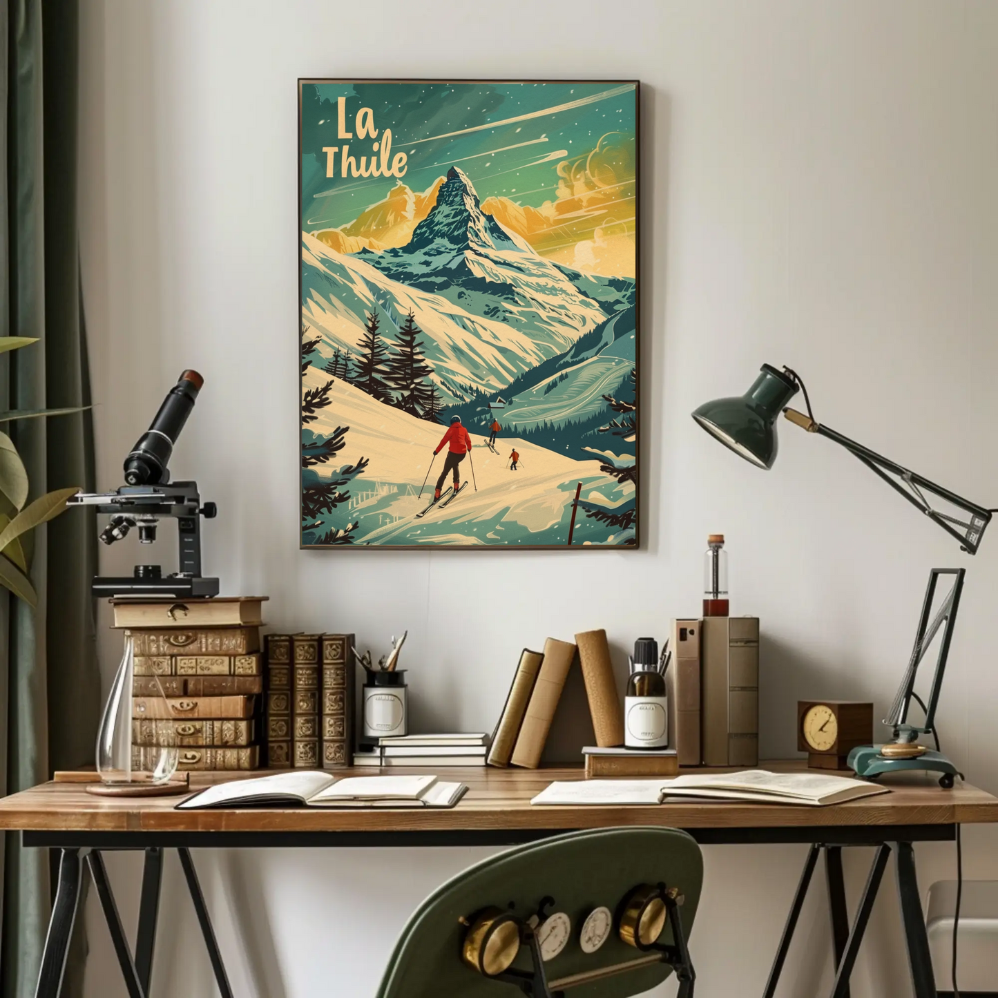 La Thuile Skiing Alps Sunset Travel Poster