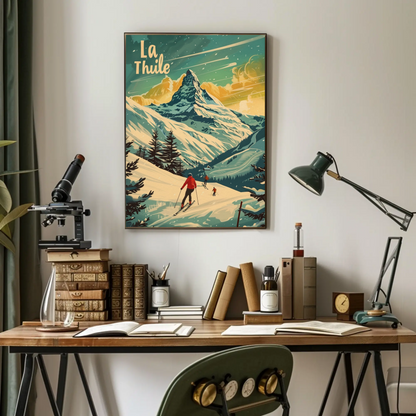 La Thuile Skiing Alps Sunset Travel Poster