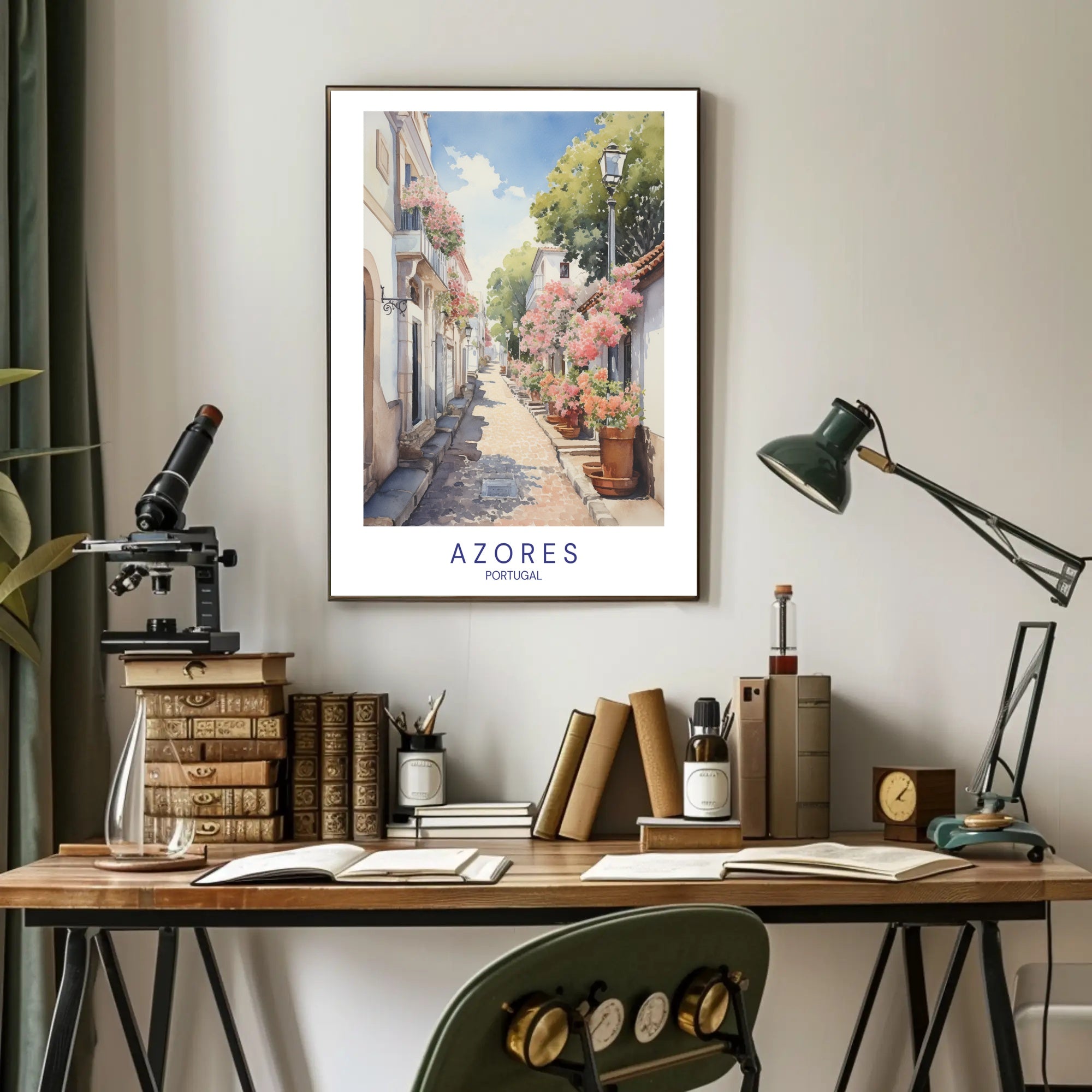 Charming Azorean Street Scene Travel Poster PosterGoat