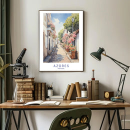 Charming Azorean Street Scene Travel Poster PosterGoat