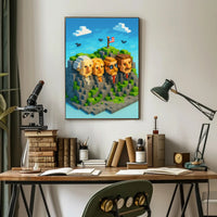 Pixel Presidents on Mount Rushmore Poster PosterGoat