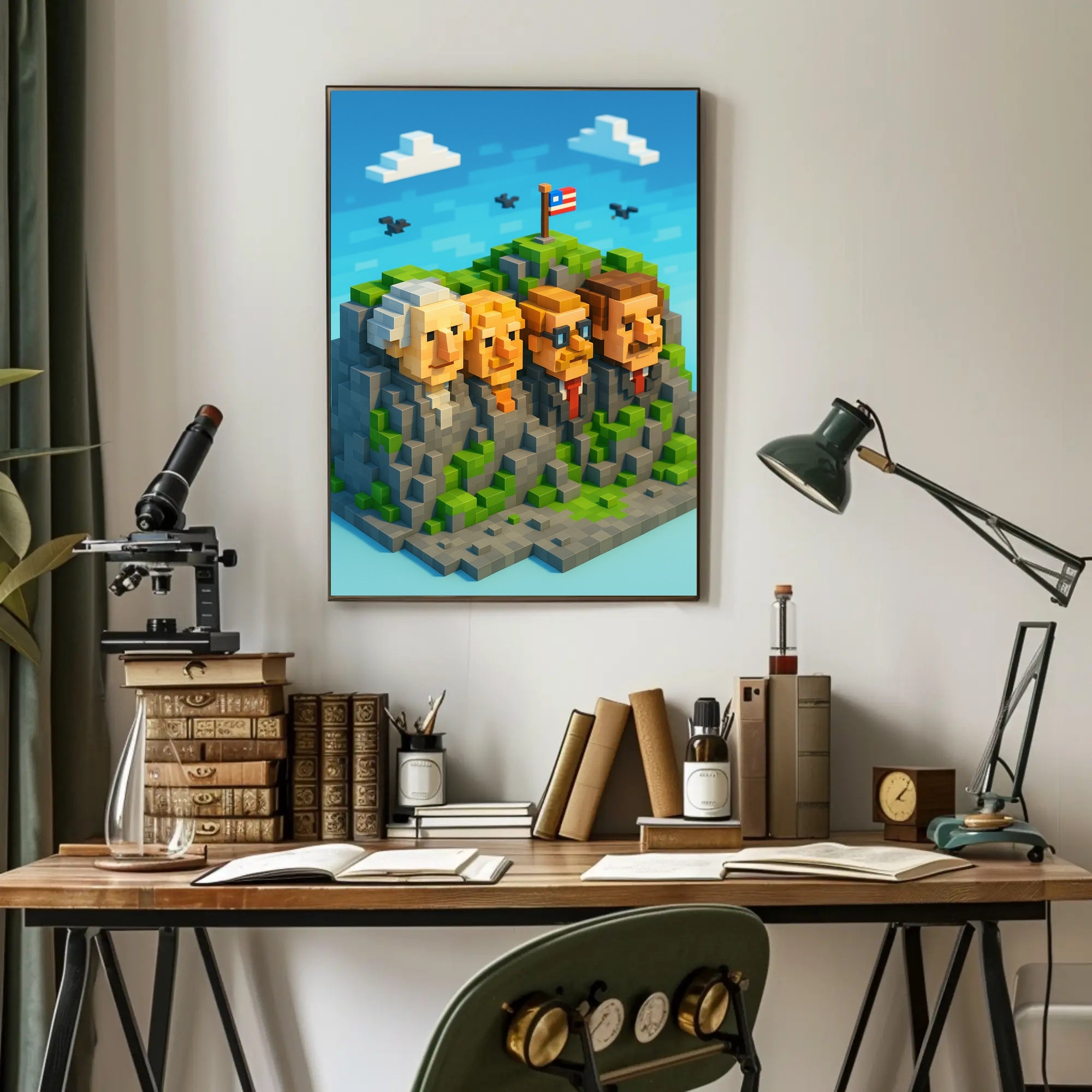 Pixel Presidents on Mount Rushmore Poster PosterGoat