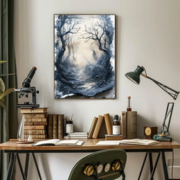 Misty Forest Path Eerie Landscape Artistic Poster