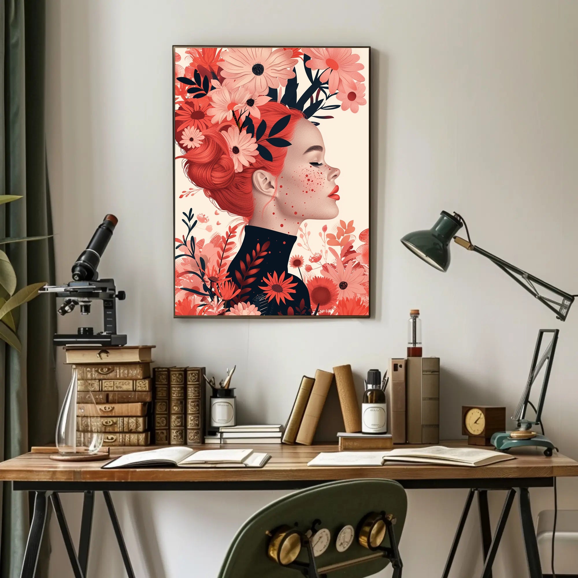 Ethereal Redhead Floral Fusion Art Poster PosterGoat