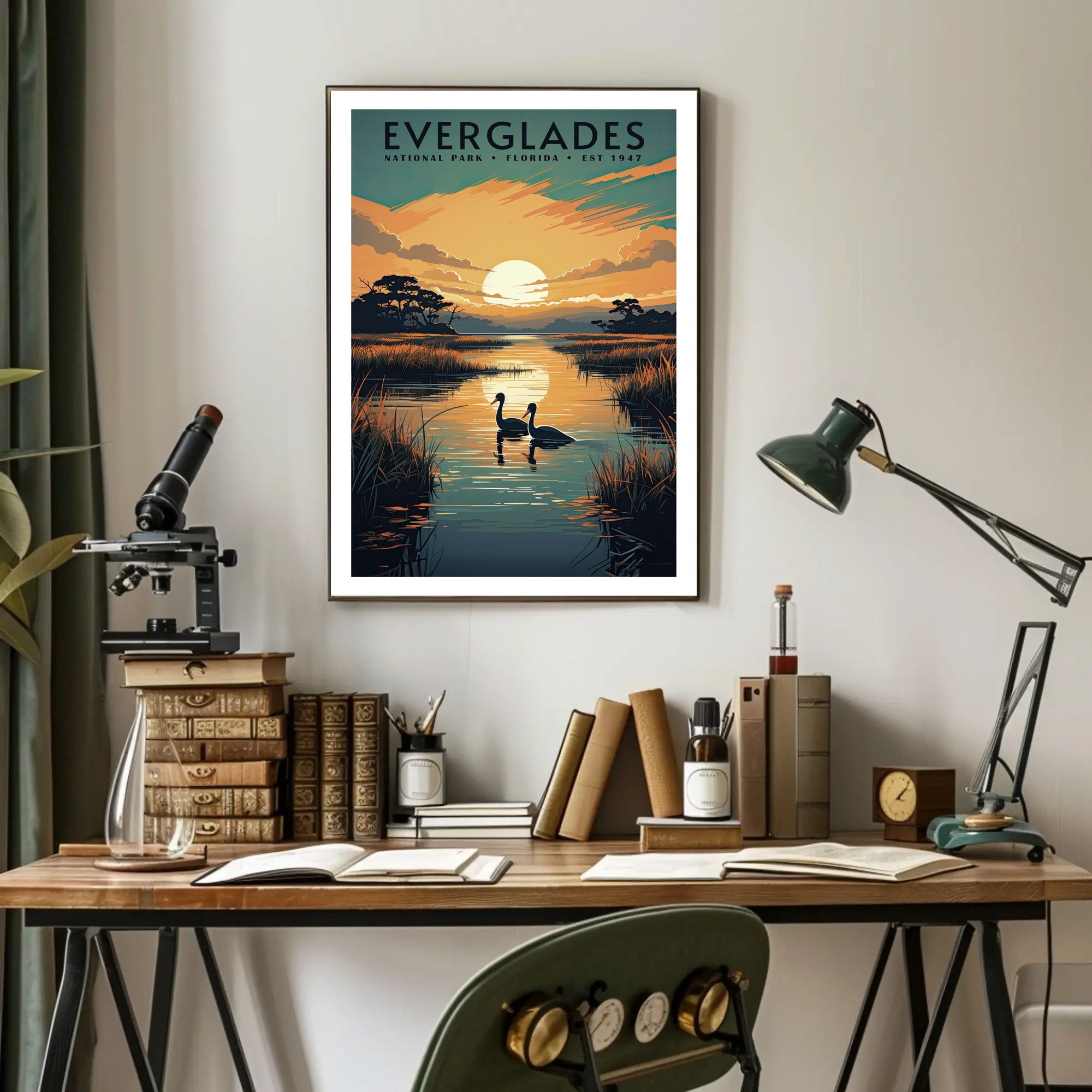Everglades Sunset Poster Travel Wall Art Print
