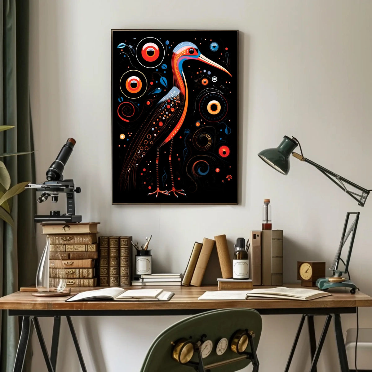 Stylized Bird with Spirals Abstract or Artistic Poster