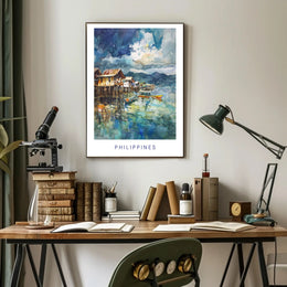Tranquil Philippine Coastal Scene Watercolor Travel Poster PosterGoat