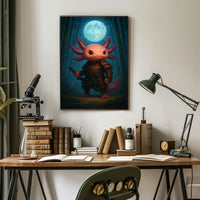 Samurai Axolotl Under The Moon Poster
