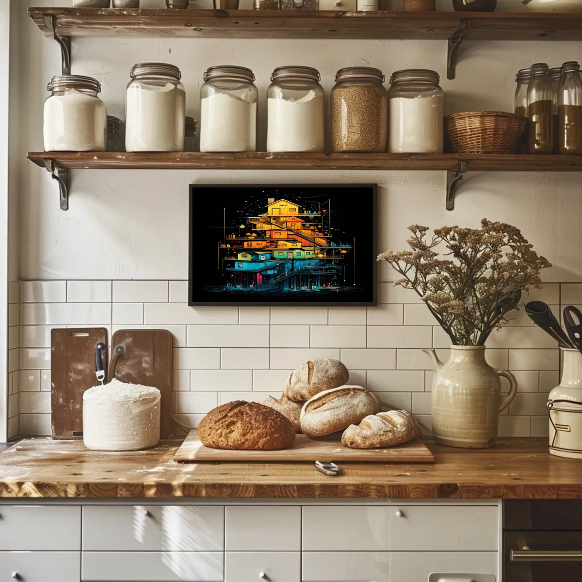 Colorful Stacked Houses Poster