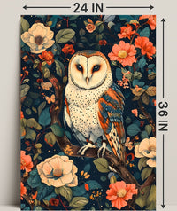 Barn Owl Amid Enchanted Flora: Artistic Animal Poster