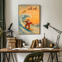 Santa Surfing Christmas Poster: Festive Holiday Decor