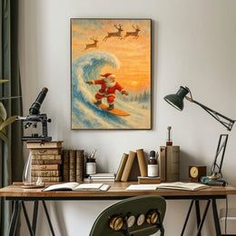 Santa Surfing Christmas Poster: Festive Holiday Decor