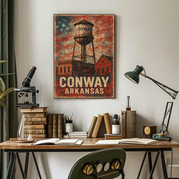 Conway Water Tower Heritage Nostalgia Arkansas Retro Poster