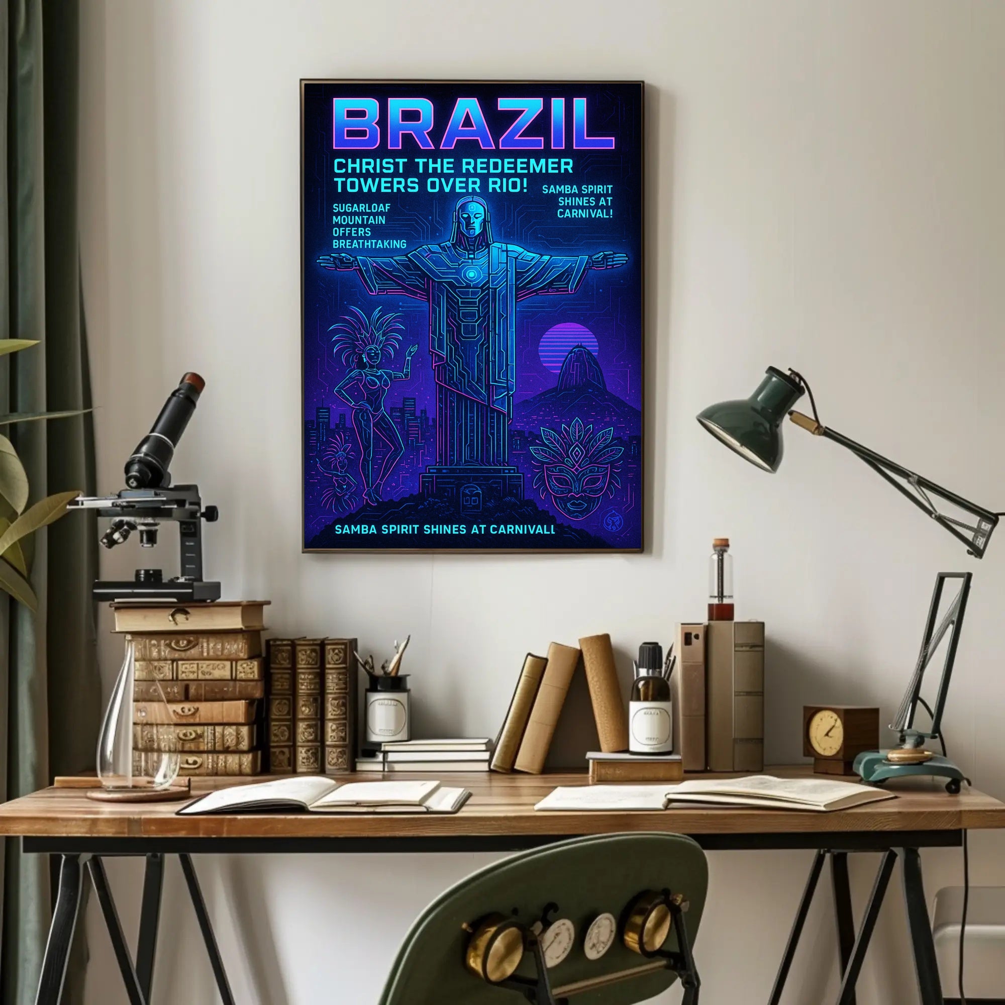 Brazil - Christ the Redeemer and Carnival Celebration Poster PosterGoat