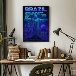 Brazil - Christ the Redeemer and Carnival Celebration Poster PosterGoat