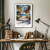 Tropical Beach Watercolor Art Travel Poster PosterGoat