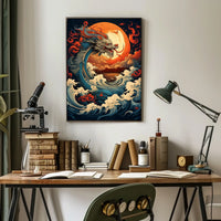 The Majestic Dragon And The Fiery Moon Poster
