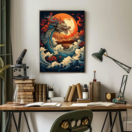 The Majestic Dragon And The Fiery Moon Poster