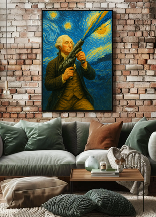 George Washington Painted Starry Cannon Surreal Energy Vintage Travel Poster