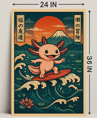 Surfing Axolotl Adventure Poster PosterGoat