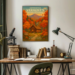 Autumn Cabin Vermont Nature Foliage Poster