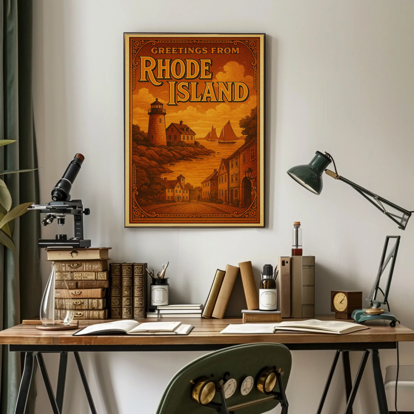 Greetings From Rhode Island Coastal Vintage Lighthouse Travel Poster Travel Poster