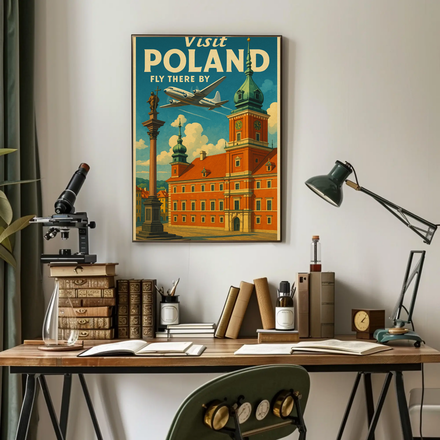 Visit Poland Historic Castle Flight Travel Poster
