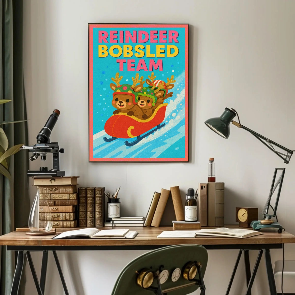 Reindeer Bobsled Team Poster