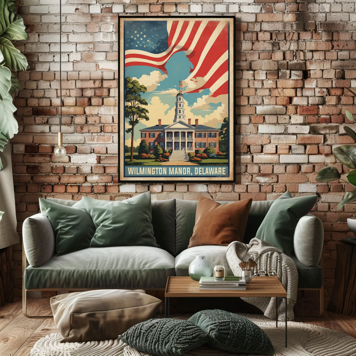 Wilmington Manor Delaware Capitol Flagscape Vintage Travel Poster
