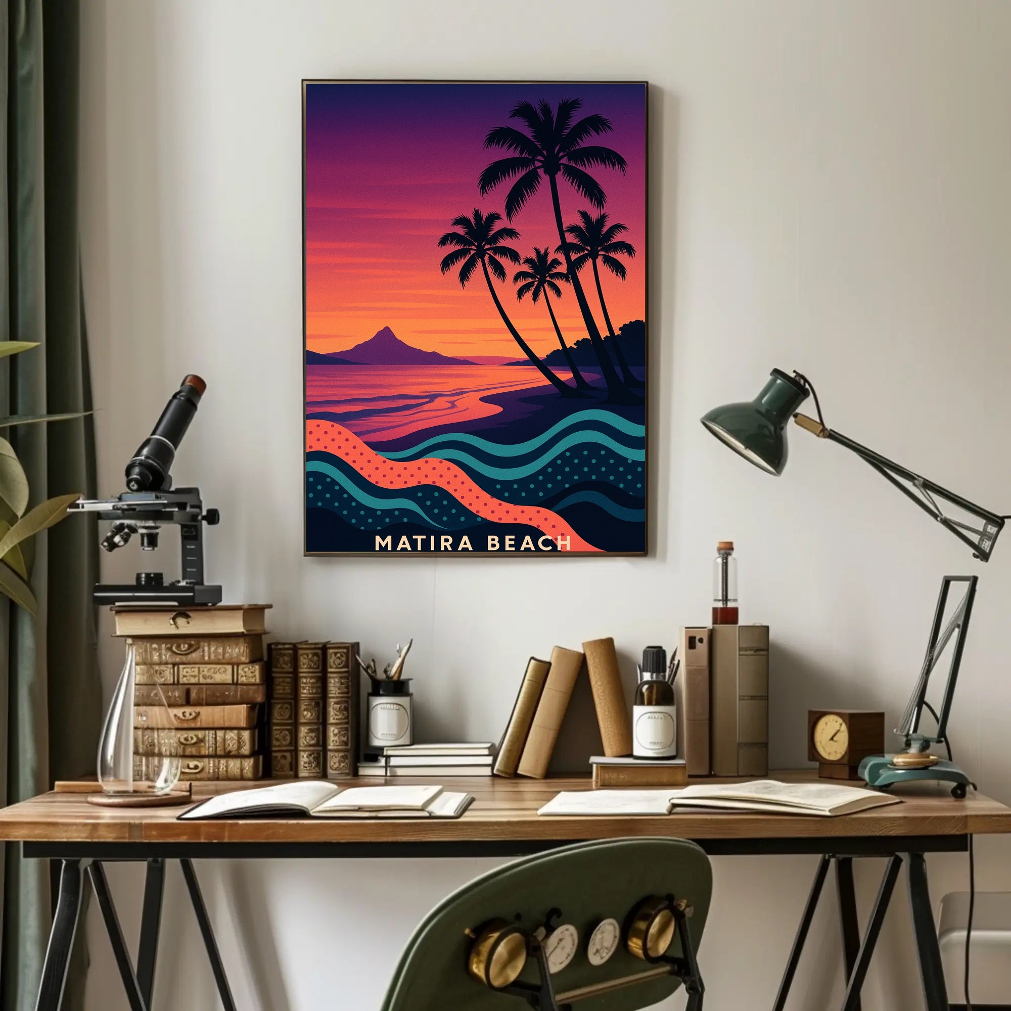 Matira Beach Retro Sunset Travel Poster PosterGoat