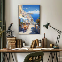 Santorini Coastal Paradise Scene: Travel Poster