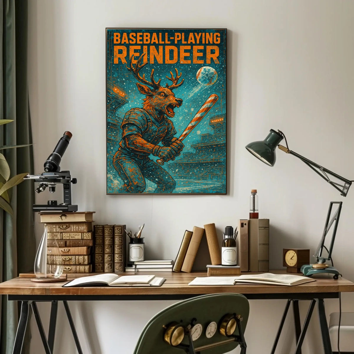 Baseball-Playing Reindeer Poster