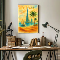 Discover Dubai Watercolor Landmarks Poster
