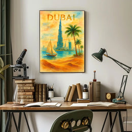 Discover Dubai Watercolor Landmarks Poster