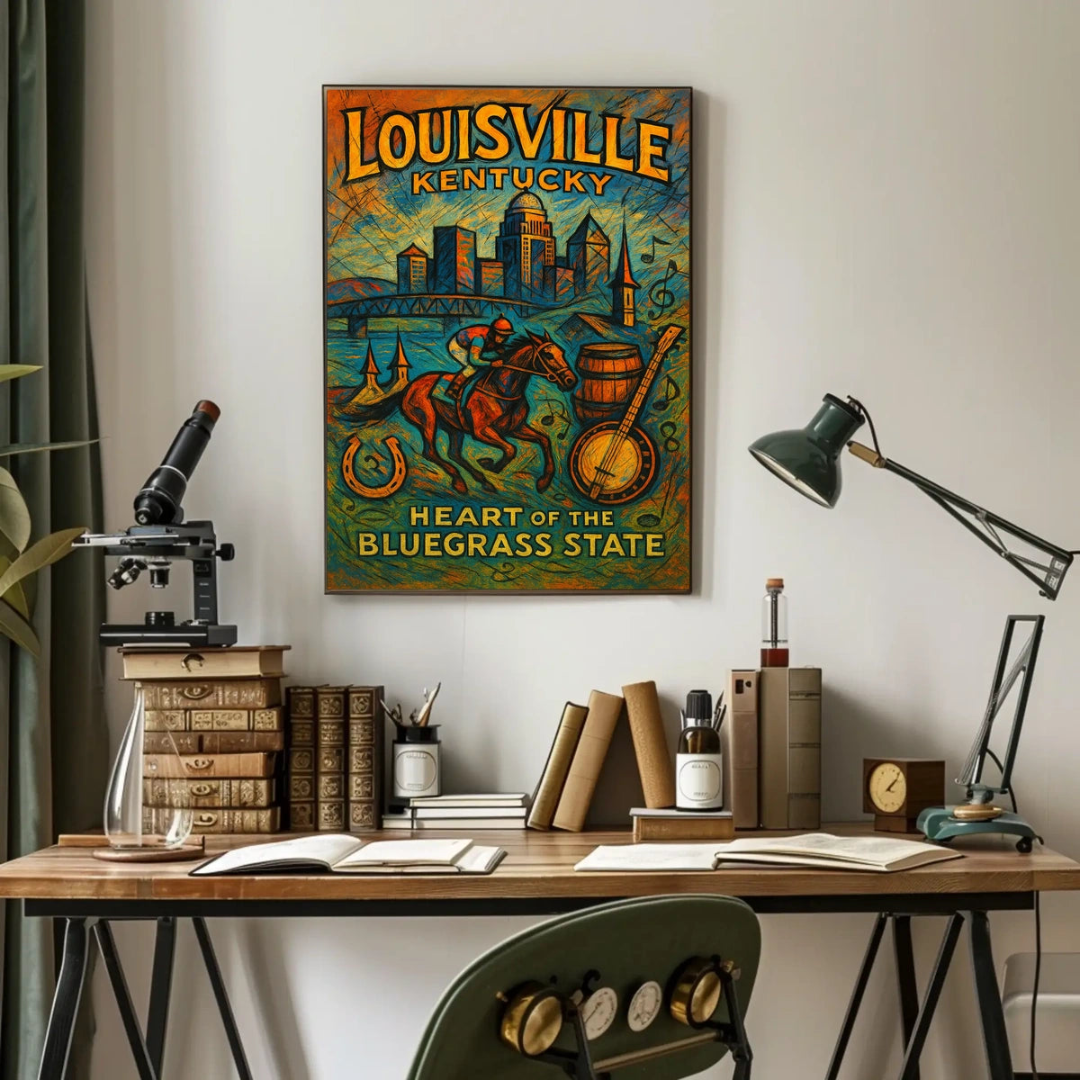 Louisville Kentucky Heartland Bluegrass Cityscape Heritage Vivid Nightlife Spirit Wall Art Poster