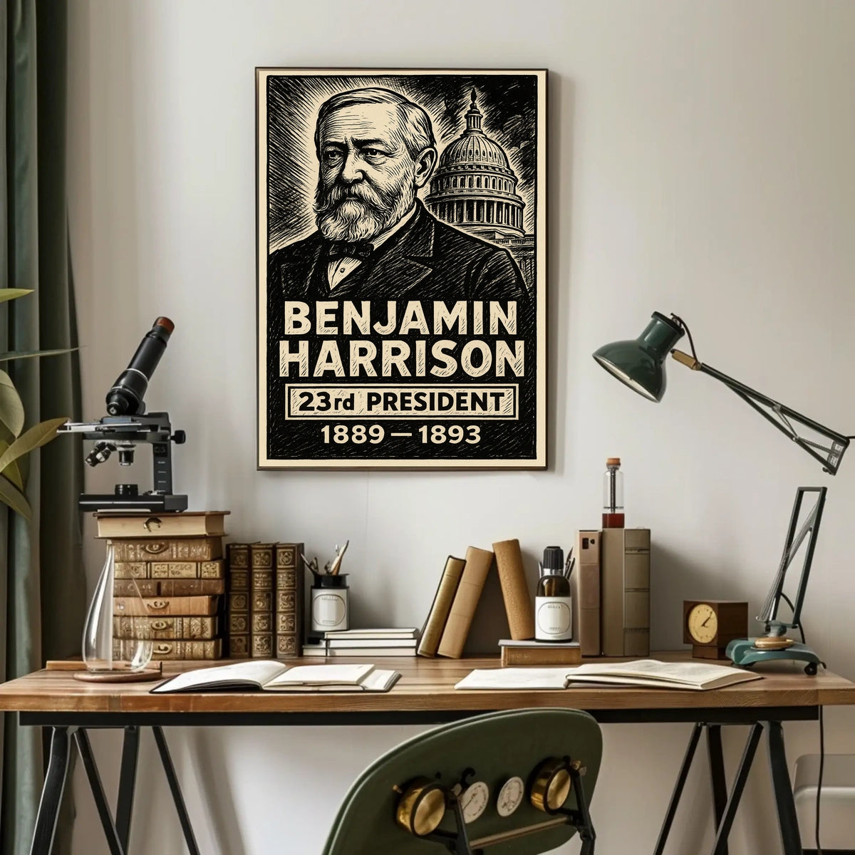 Benjamin Harrison 23rd President of the United States B & W Comic Sketch Poster