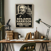 Benjamin Harrison 23rd President of the United States B & W Comic Sketch Poster
