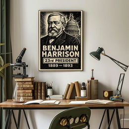 Benjamin Harrison 23rd President of the United States B & W Comic Sketch Poster