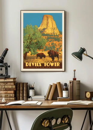 Devils Tower Wyoming Vintage Travel National Park Poster