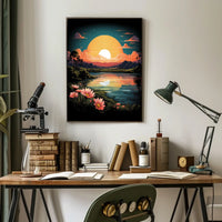 Tranquil Sunset Over Floral Landscape Poster