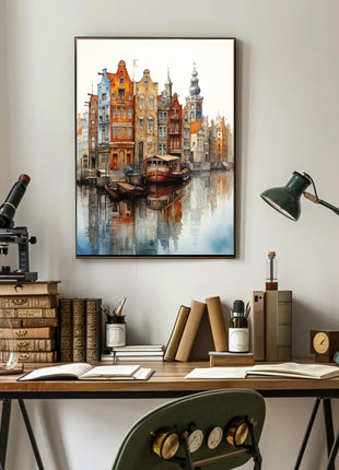 Amsterdam Canal View: Watercolor Serenity Travel Poster