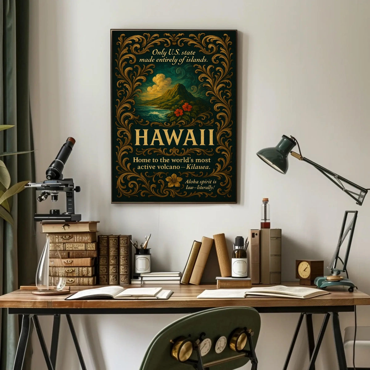 Hawaii Vintage Poster: Scenic Mountains and Ocean View