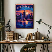 New York City Skyline at Sunset Poster Modern Wall Art