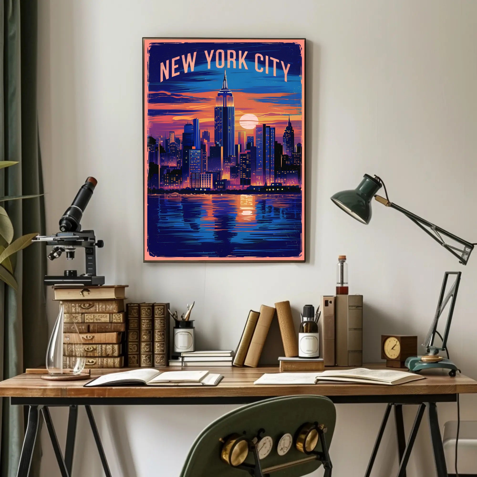 New York City Skyline at Sunset Poster Modern Wall Art