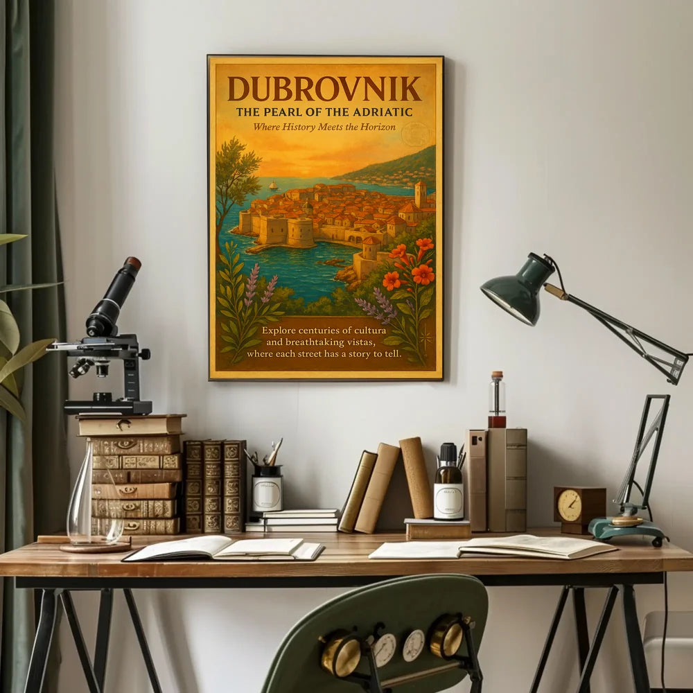 Dubrovnik Adriatic Vintage Poster Romantic Coastal Travel Poster PosterGoat